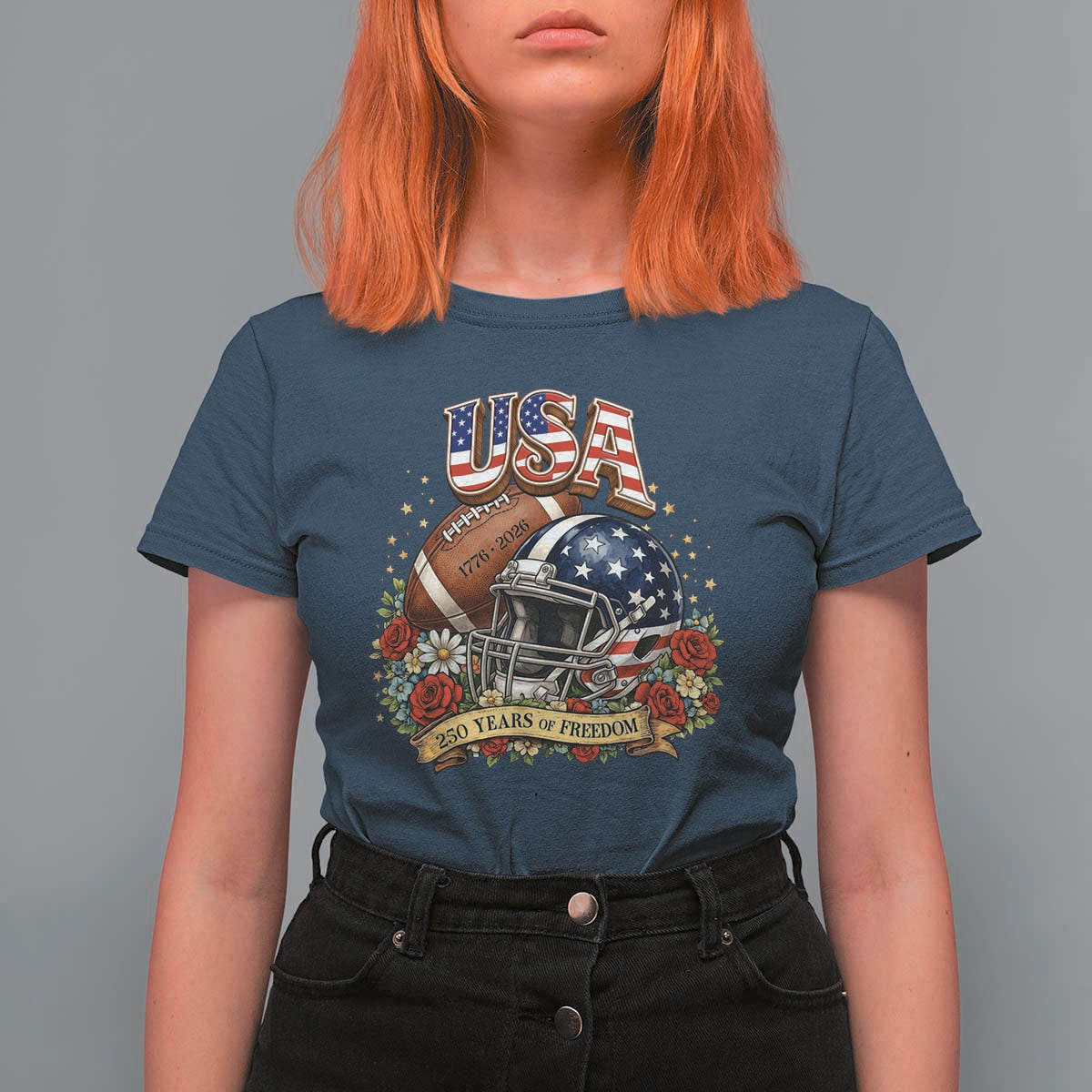 Patriotic Floral Baseball T Shirt For Women USA 250th Anniversary Gift