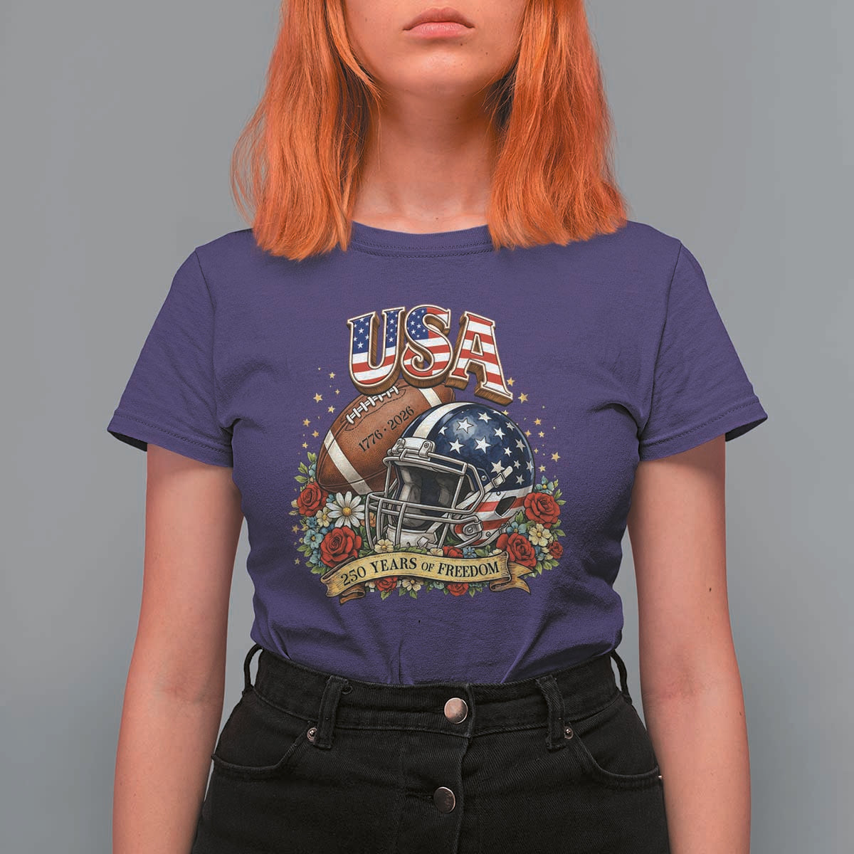 Patriotic Floral Baseball T Shirt For Women USA 250th Anniversary Gift