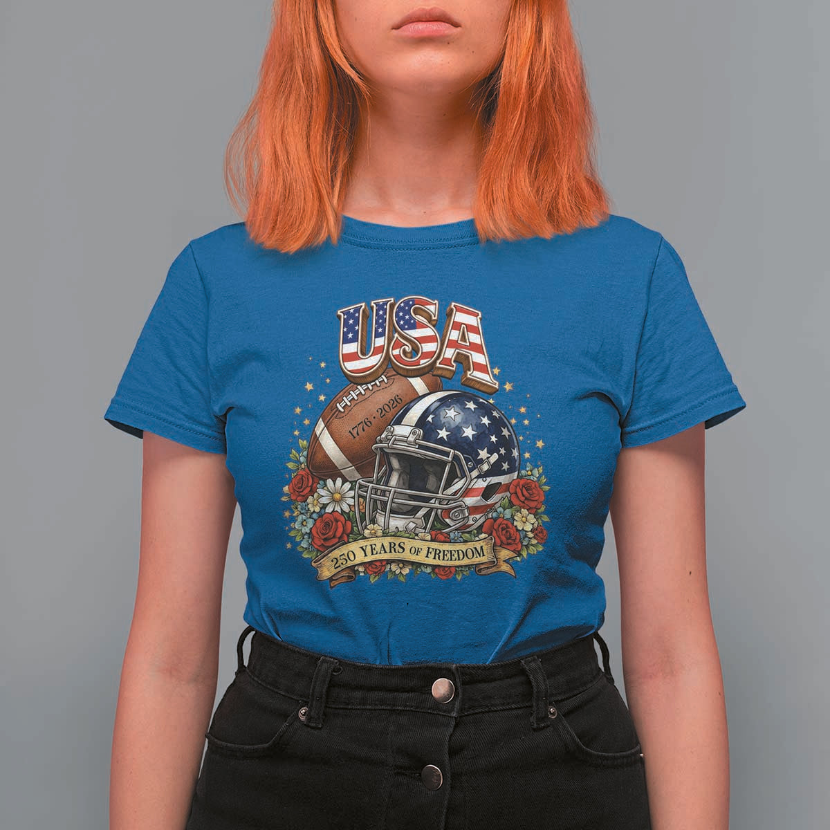 Patriotic Floral Baseball T Shirt For Women USA 250th Anniversary Gift