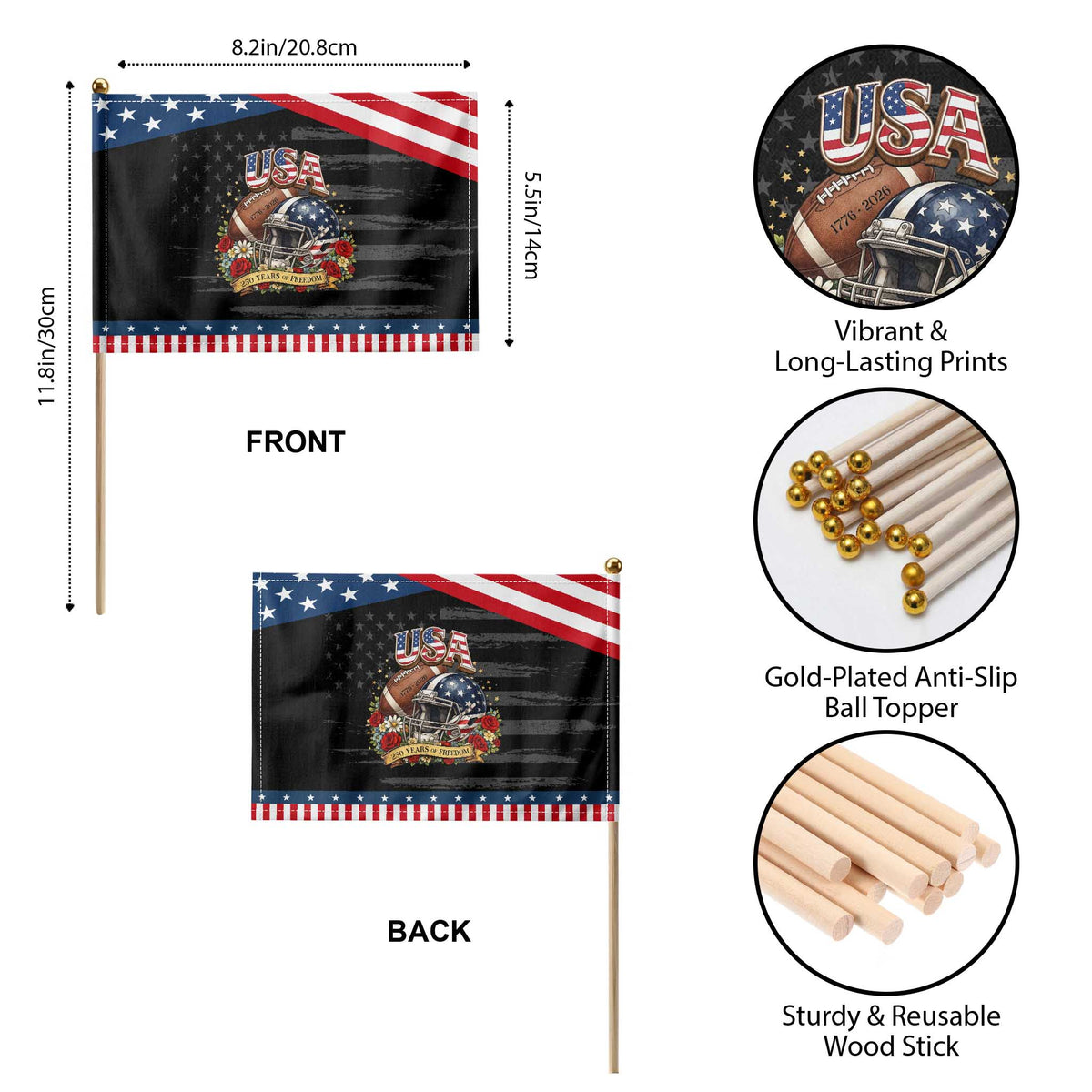 Floral Baseball Graphic Patriotic Handheld Flag USA 250th Anniversary Gift TS12