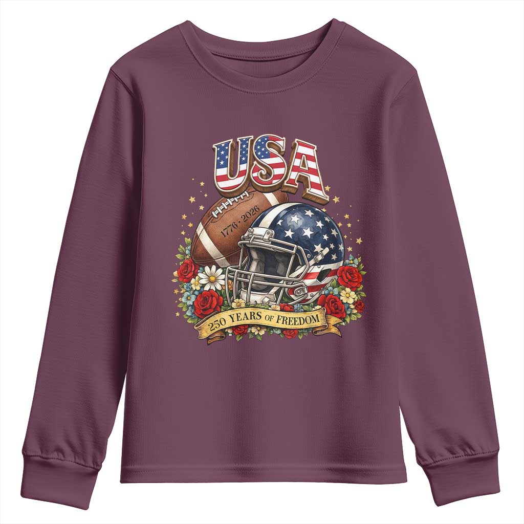 Patriotic Floral Baseball Youth Sweatshirt USA 250th Anniversary Gift