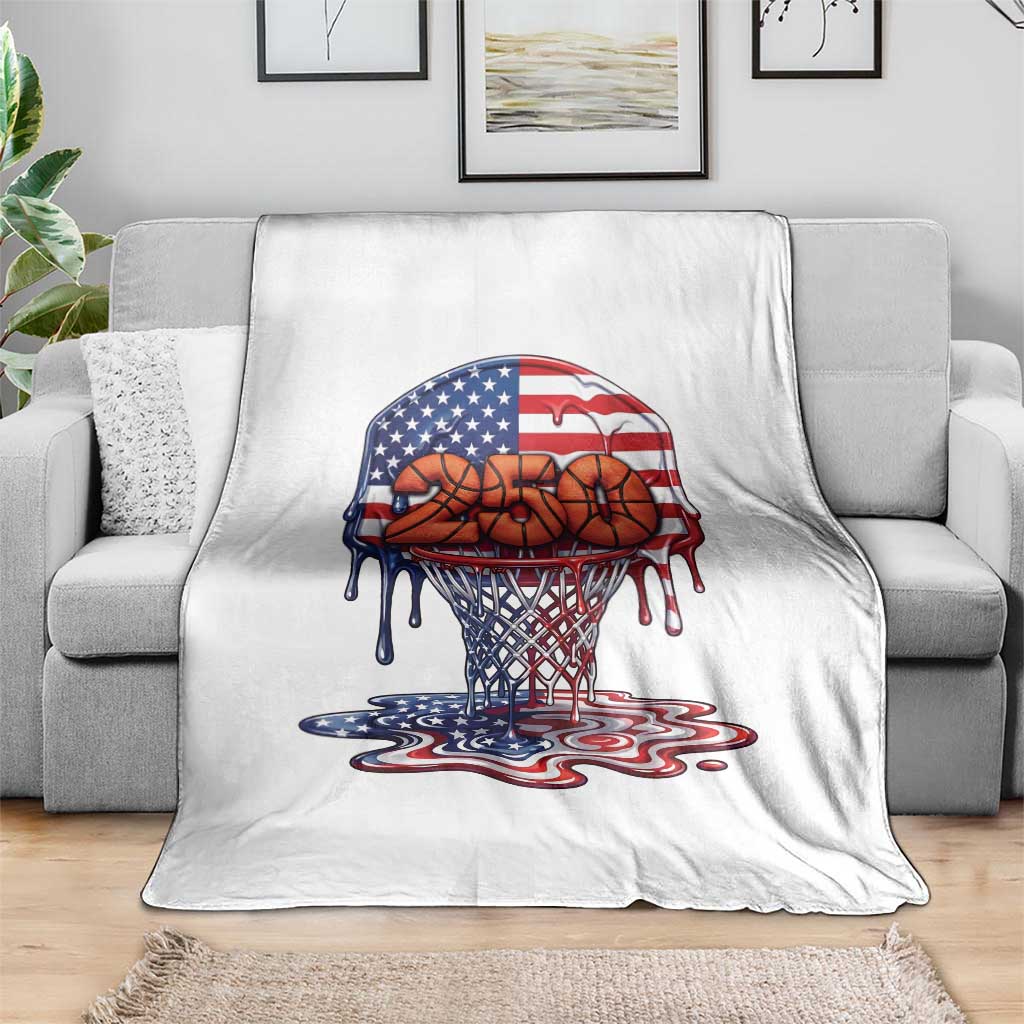 Patriotic Basketball Drip Throw Blanket USA 250th Anniversary Gift