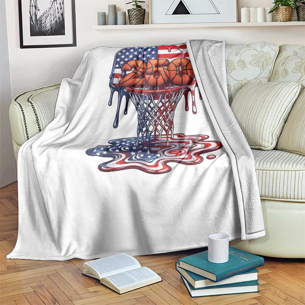 Patriotic Basketball Drip Throw Blanket USA 250th Anniversary Gift