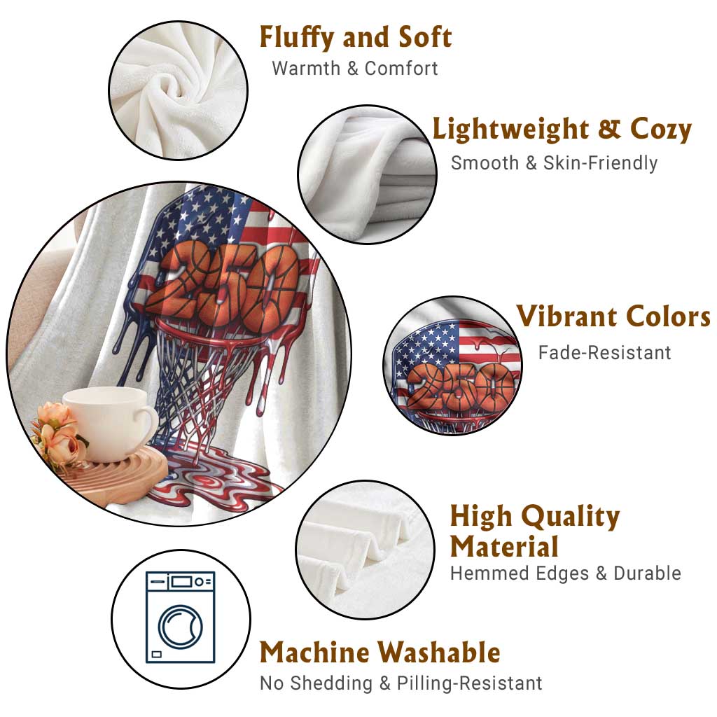 Patriotic Basketball Drip Throw Blanket USA 250th Anniversary Gift