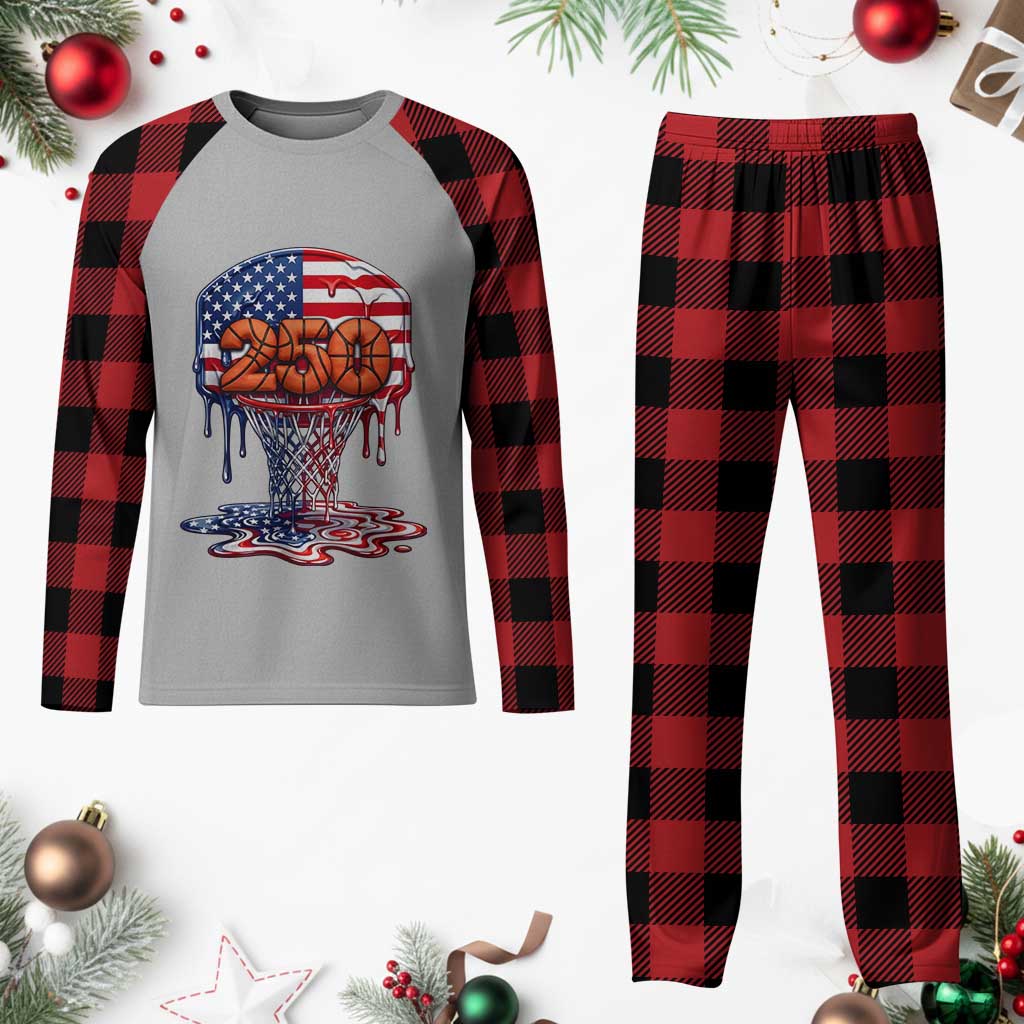 Patriotic Basketball Drip Plaid Pajama Set USA 250th Anniversary Gift