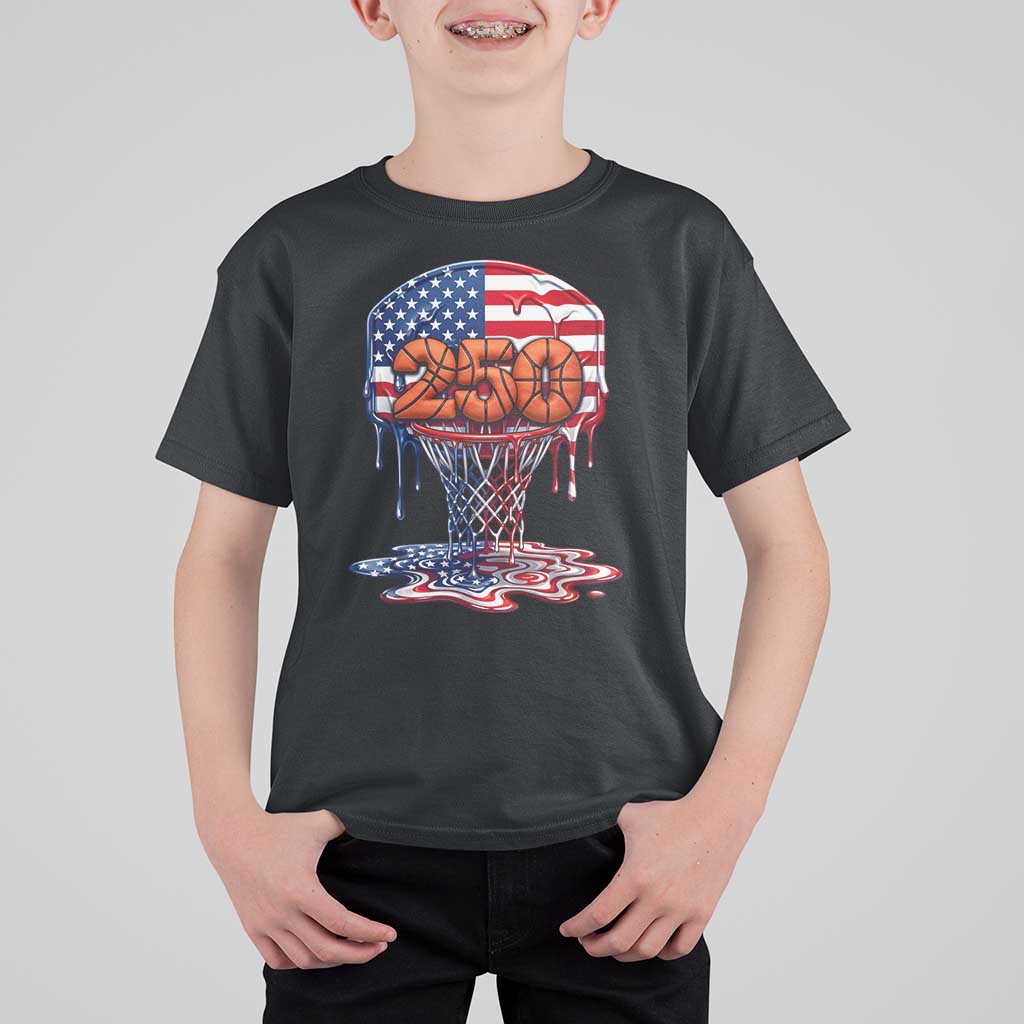 Patriotic Basketball Drip T Shirt For Kid USA 250th Anniversary Gift