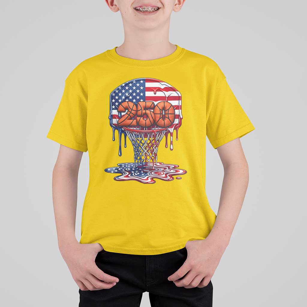 Patriotic Basketball Drip T Shirt For Kid USA 250th Anniversary Gift