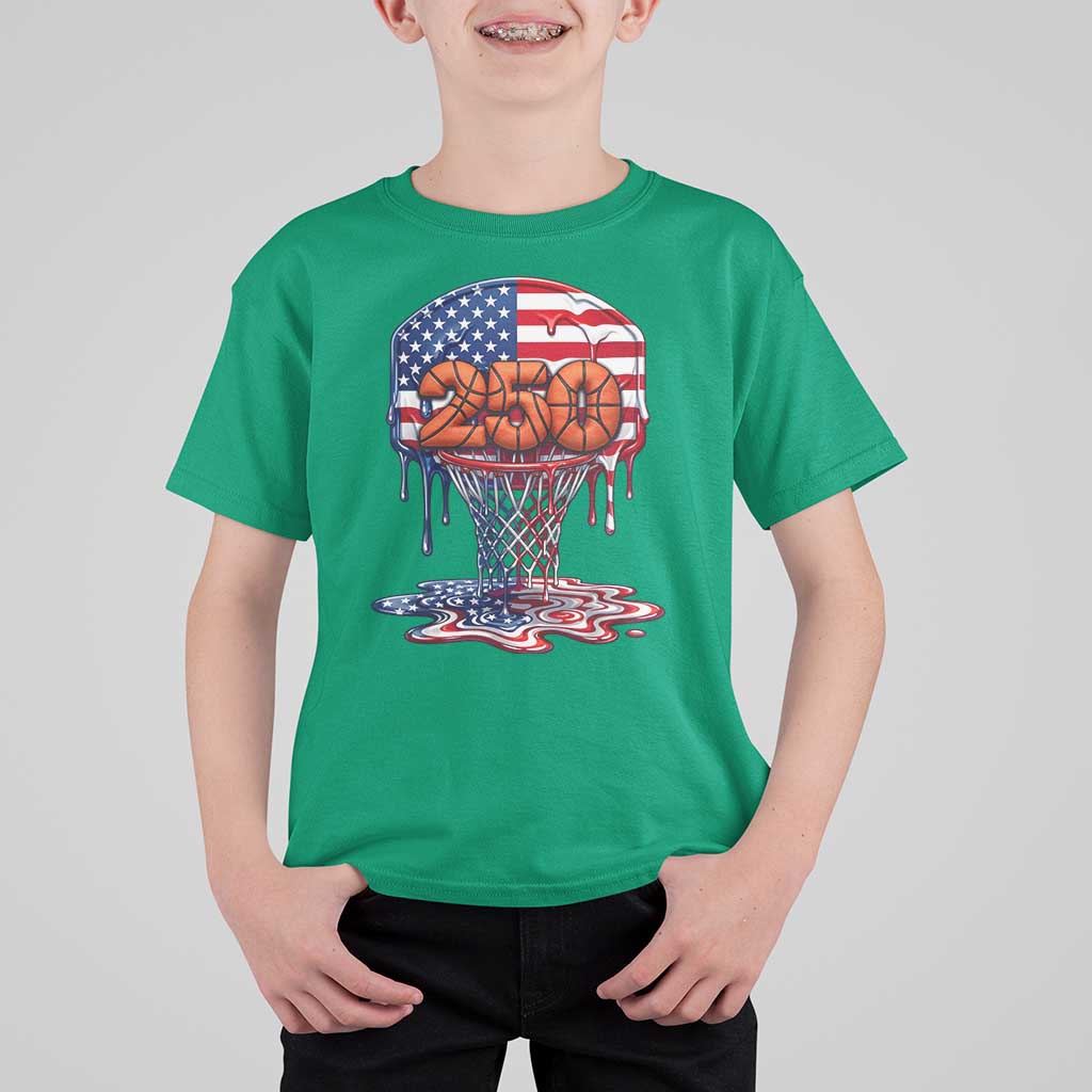 Patriotic Basketball Drip T Shirt For Kid USA 250th Anniversary Gift
