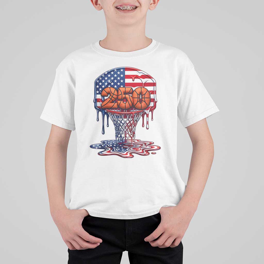 Patriotic Basketball Drip T Shirt For Kid USA 250th Anniversary Gift