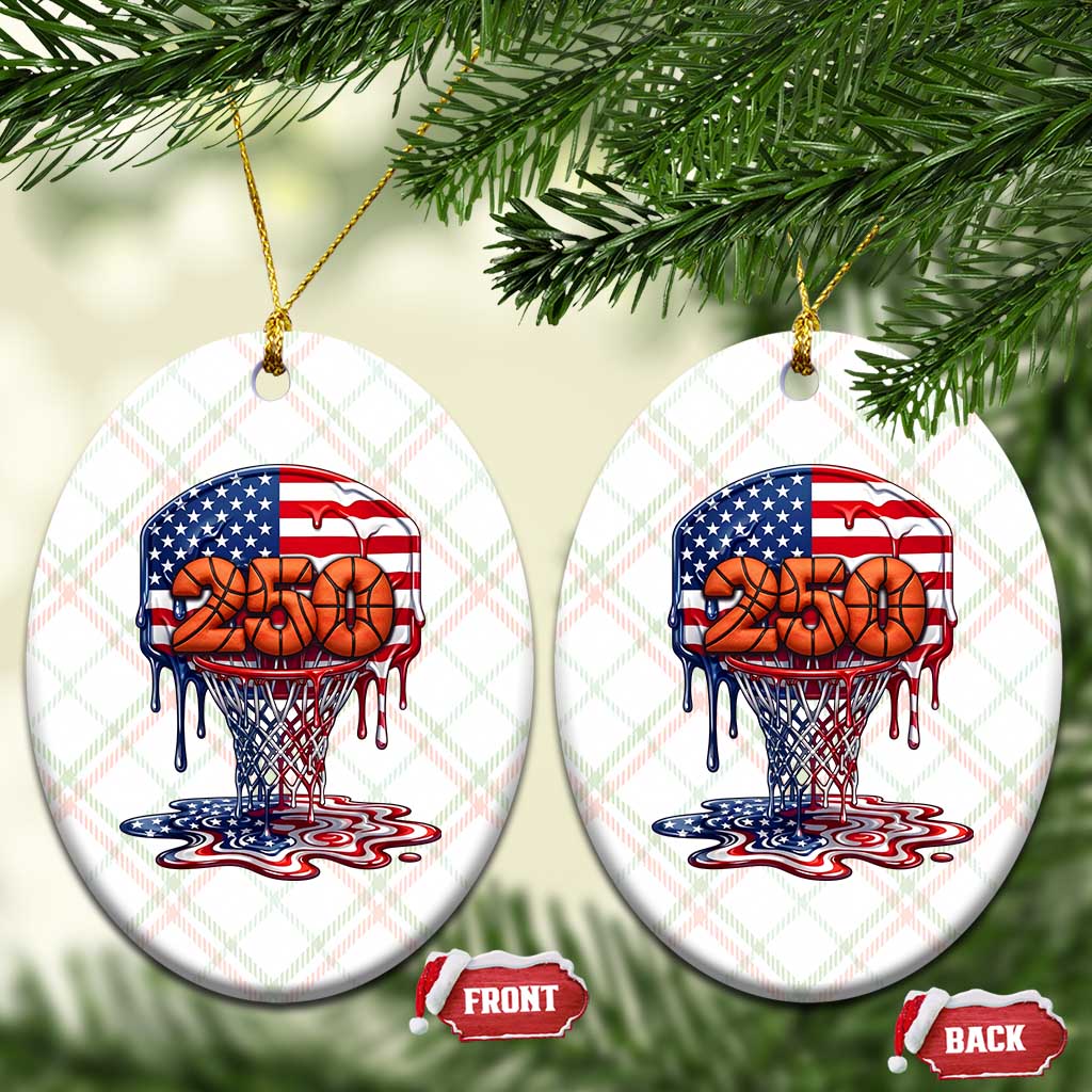 Patriotic Basketball Drip Ceramic Ornament USA 250th Anniversary Gift
