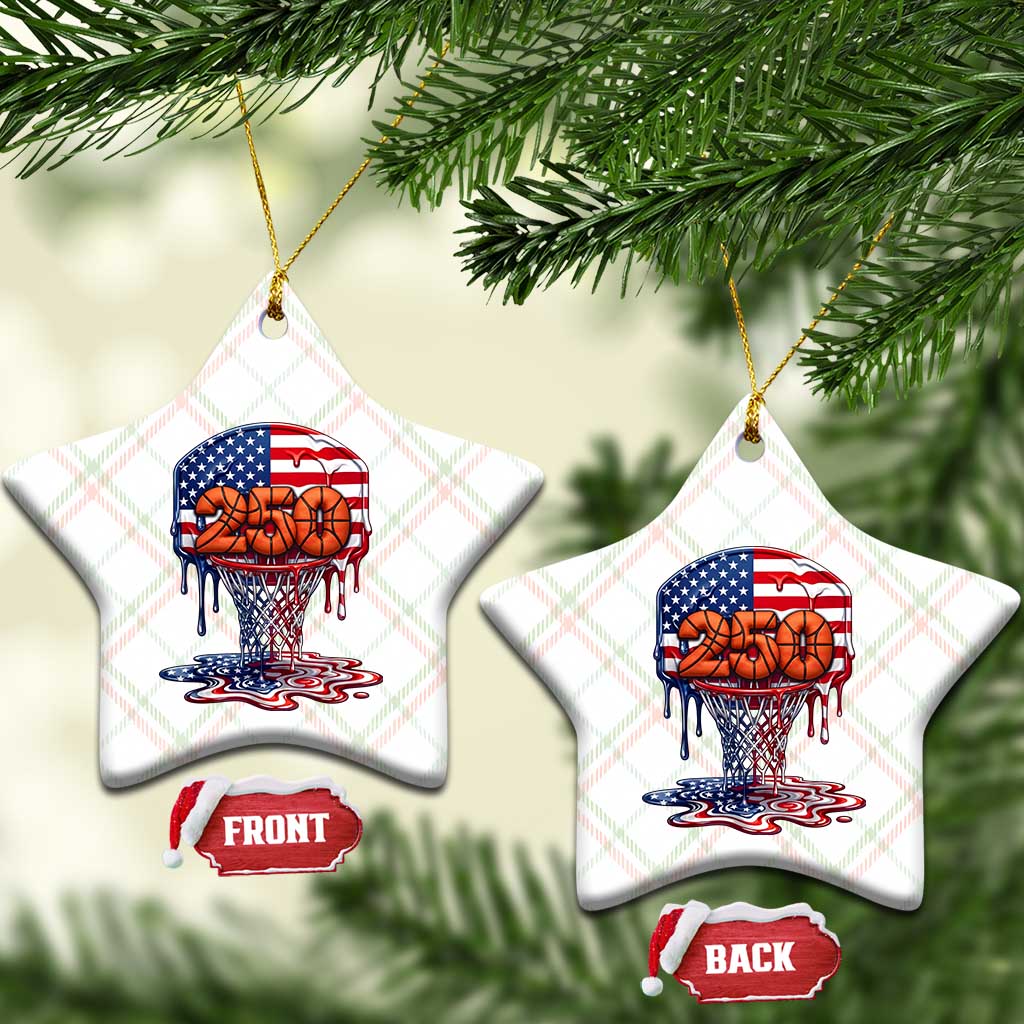 Patriotic Basketball Drip Ceramic Ornament USA 250th Anniversary Gift