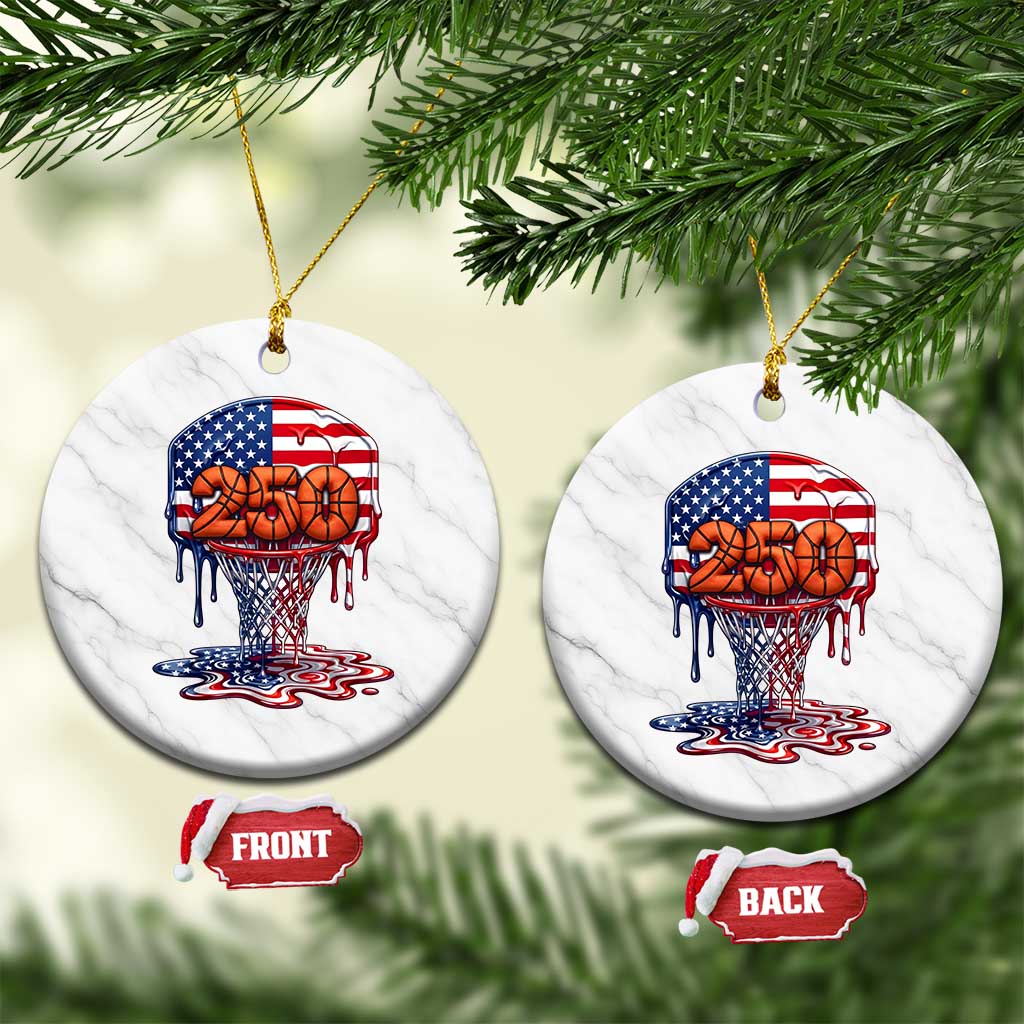 Patriotic Basketball Drip Ceramic Ornament USA 250th Anniversary Gift