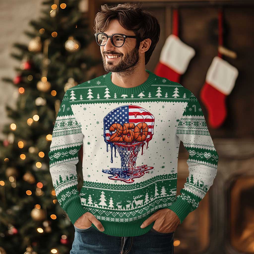 Patriotic Basketball Drip Ugly Christmas Sweater USA 250th Anniversary Gift