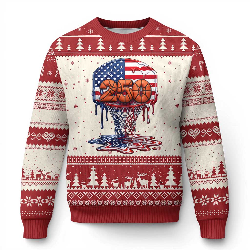 Patriotic Basketball Drip Ugly Christmas Sweater USA 250th Anniversary Gift