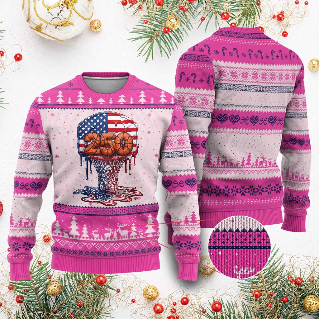 Patriotic Basketball Drip Ugly Christmas Sweater USA 250th Anniversary Gift