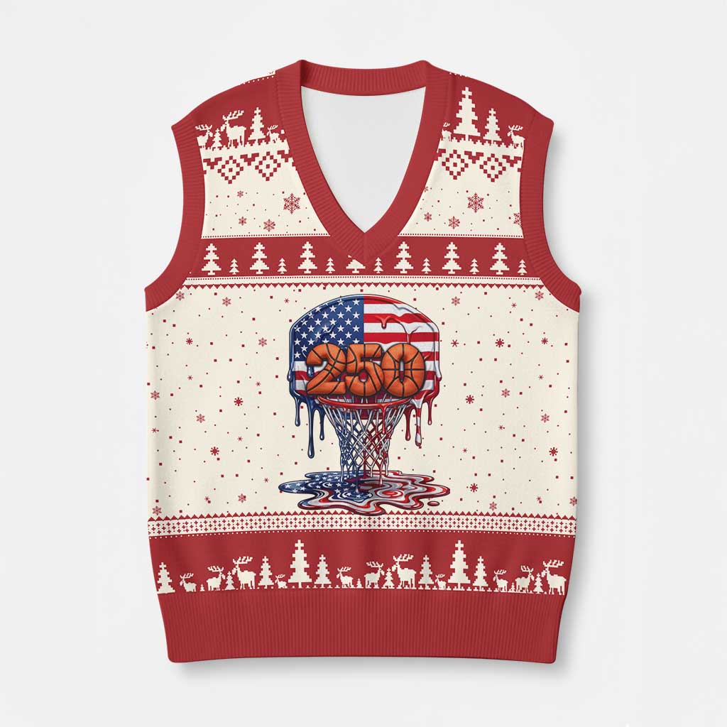 Patriotic Basketball Drip V-Neck Knit Sweater Vest USA 250th Anniversary Gift
