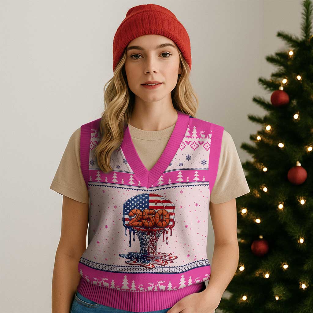 Patriotic Basketball Drip V-Neck Knit Sweater Vest USA 250th Anniversary Gift