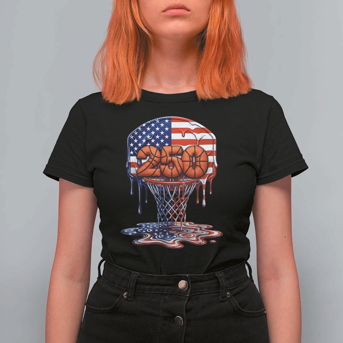 Patriotic Basketball Drip T Shirt For Women USA 250th Anniversary Gift