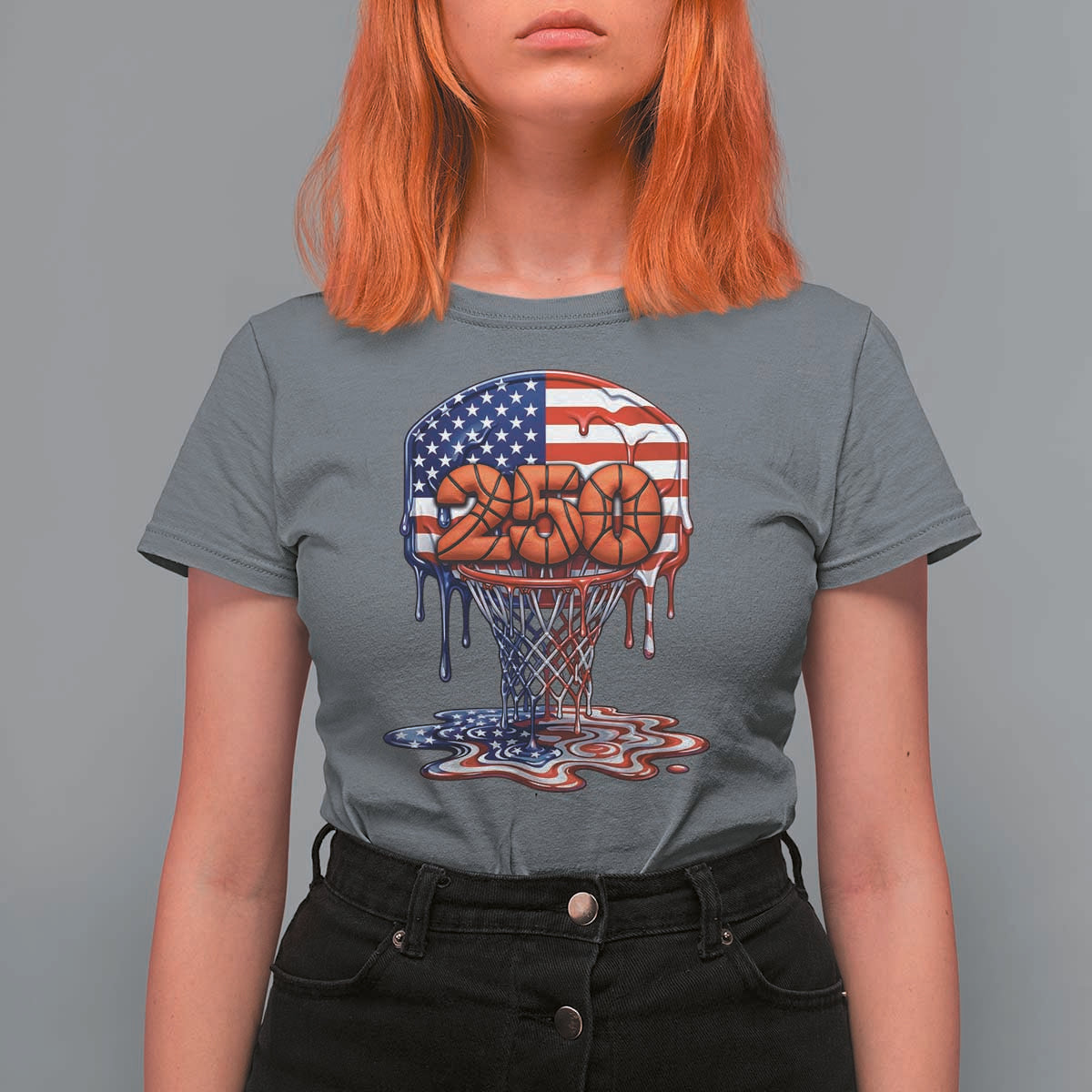 Patriotic Basketball Drip T Shirt For Women USA 250th Anniversary Gift