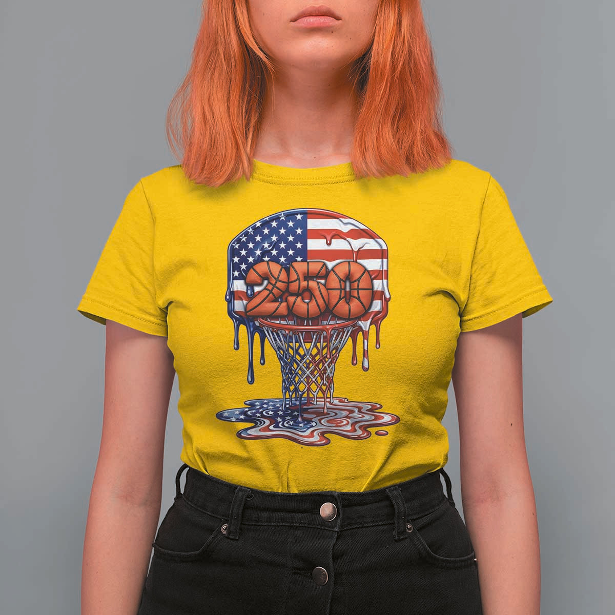 Patriotic Basketball Drip T Shirt For Women USA 250th Anniversary Gift