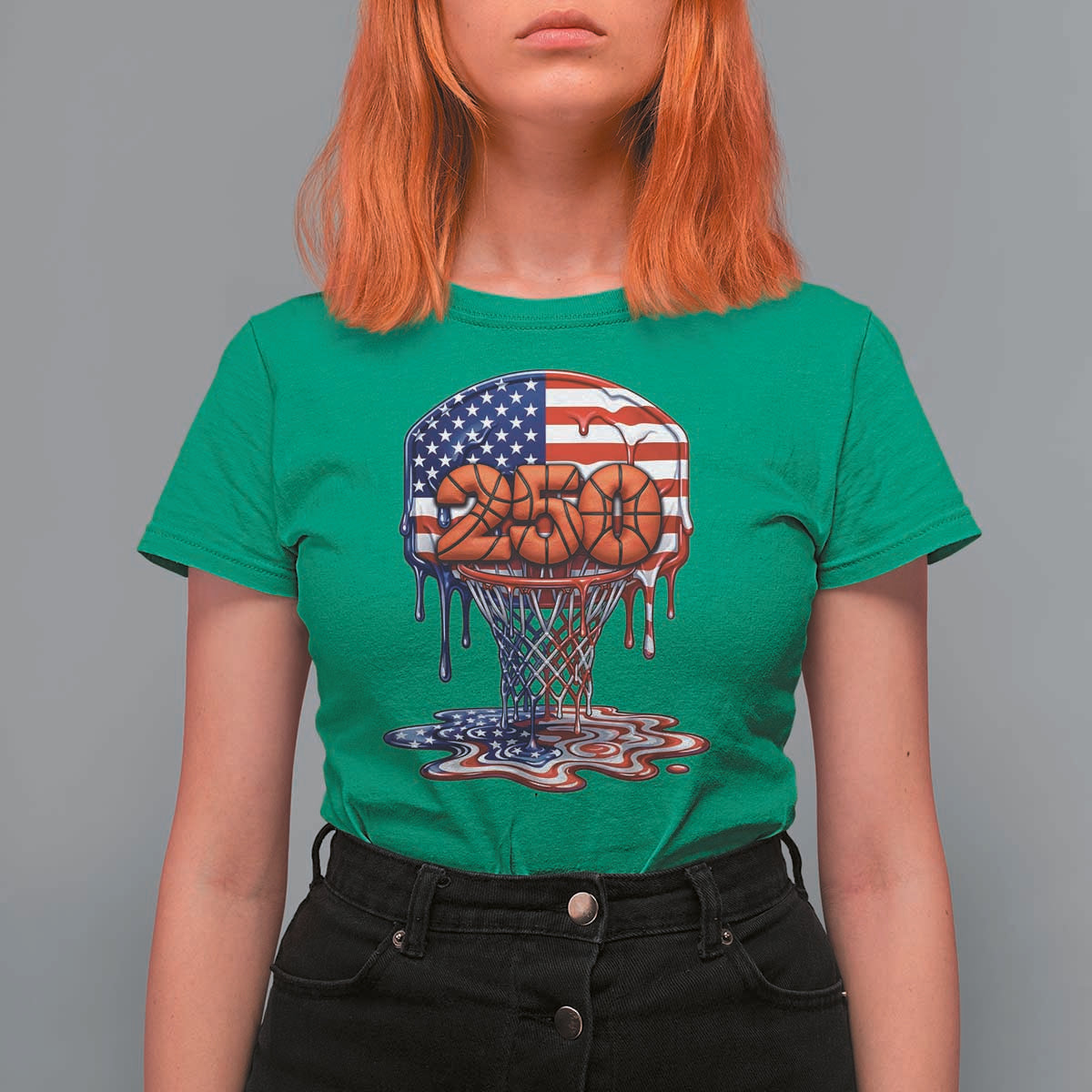 Patriotic Basketball Drip T Shirt For Women USA 250th Anniversary Gift