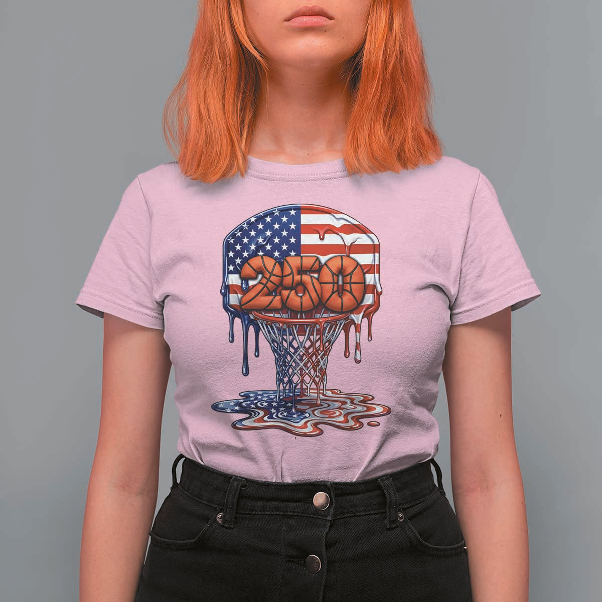 Patriotic Basketball Drip T Shirt For Women USA 250th Anniversary Gift
