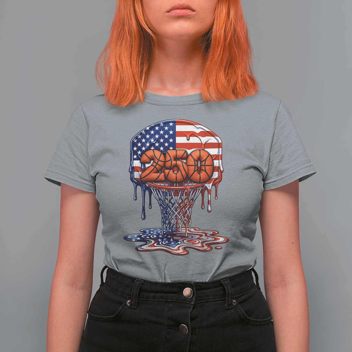 Patriotic Basketball Drip T Shirt For Women USA 250th Anniversary Gift