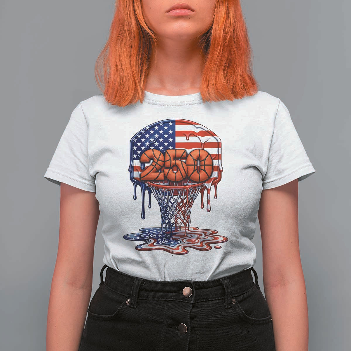 Patriotic Basketball Drip T Shirt For Women USA 250th Anniversary Gift