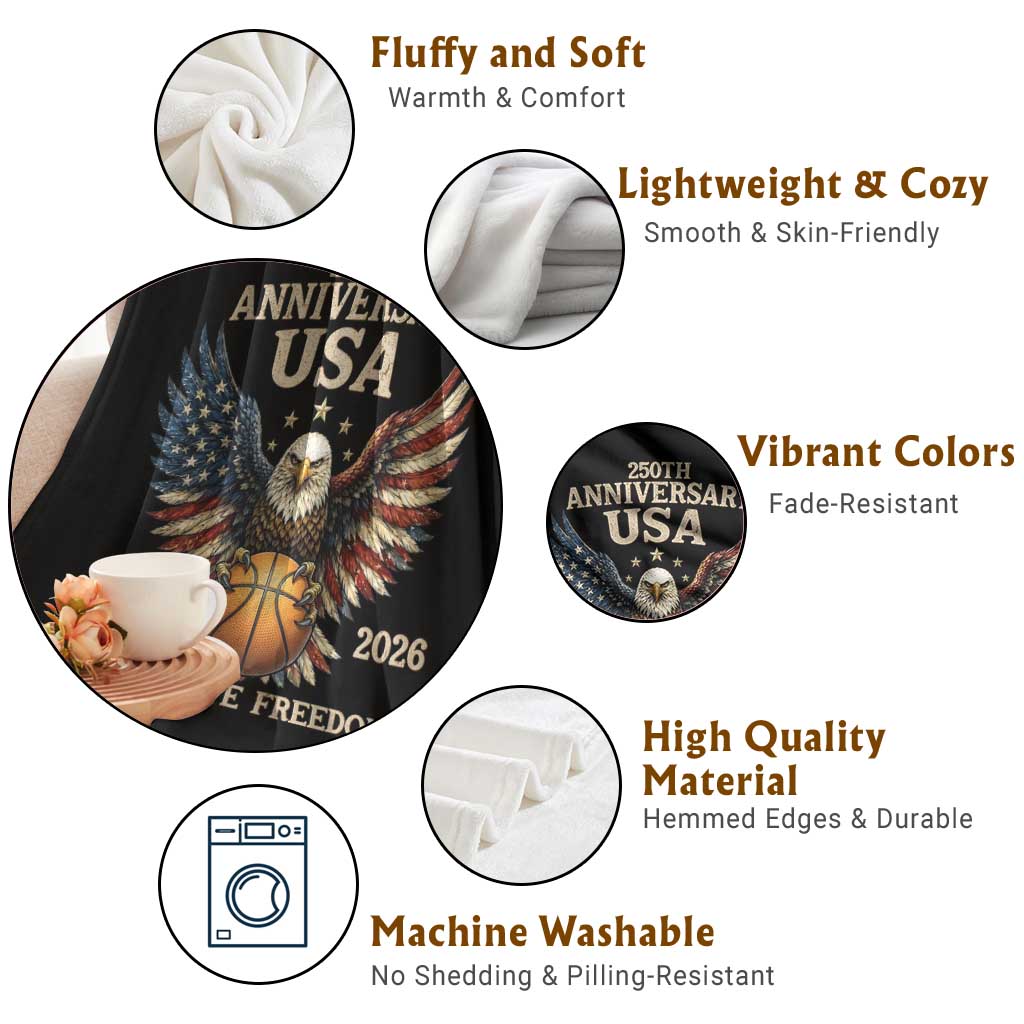 250 Years Of Freedom Basketball Throw Blanket Patriotic Athlete Gift