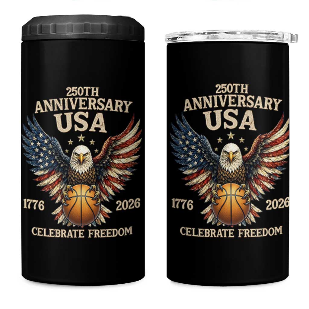 250 Years Of Freedom Basketball 4 in 1 Can Cooler Tumbler Patriotic Athlete Gift