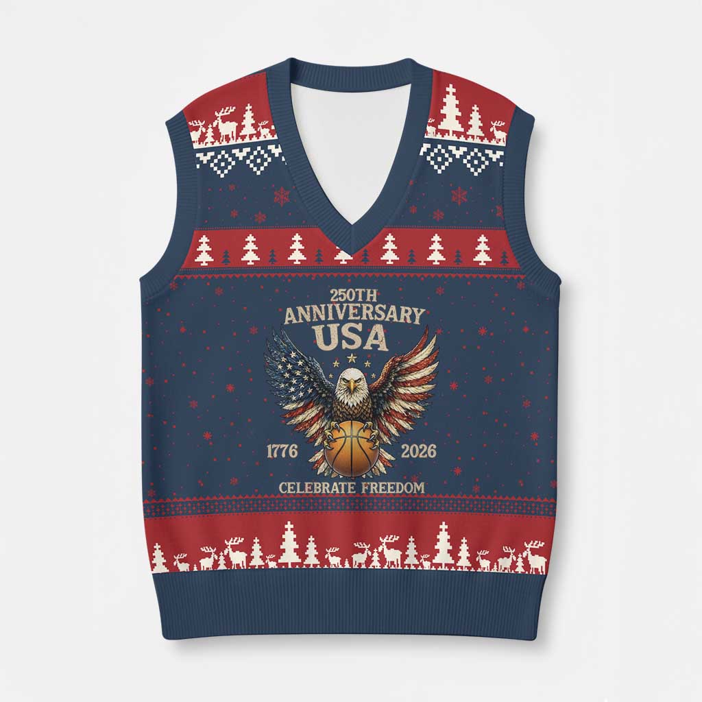 250 Years Of Freedom Basketball V-Neck Knit Sweater Vest Patriotic Athlete Gift