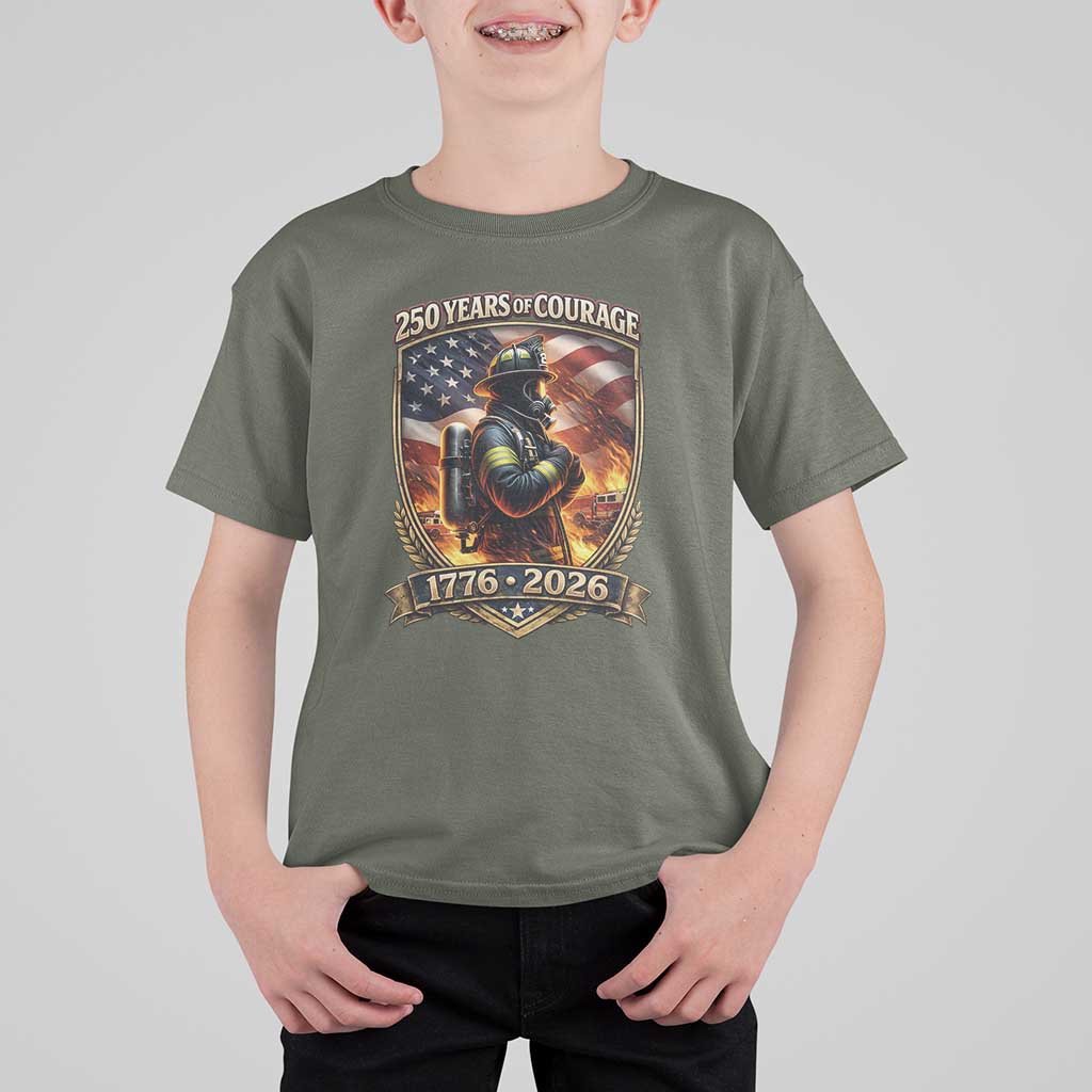 Firefighter USA 250th Anniversary Gift T Shirt For Kid 250 Years Of Courage
