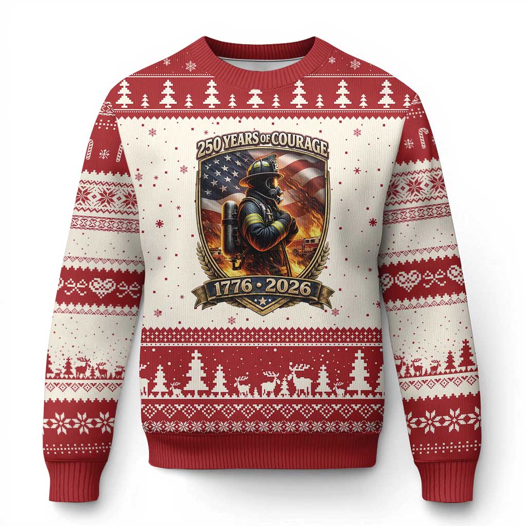 Firefighter USA 250th Anniversary Gift Ugly Christmas Sweater 250 Years Of Courage