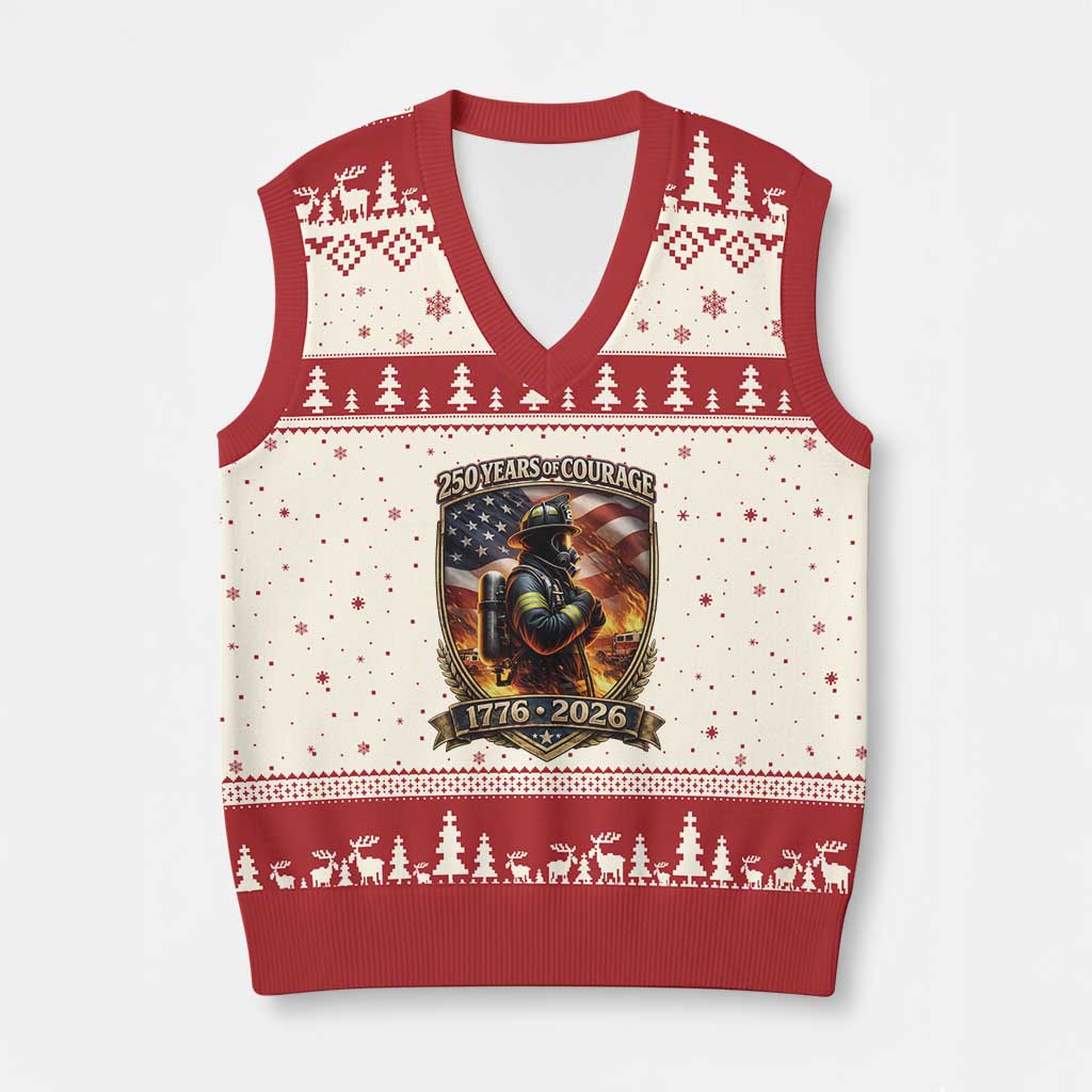 Firefighter USA 250th Anniversary Gift V-Neck Knit Sweater Vest 250 Years Of Courage