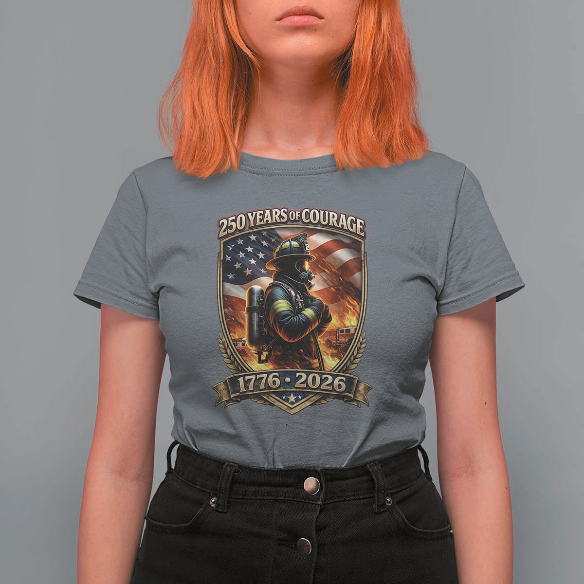 Firefighter USA 250th Anniversary Gift T Shirt For Women 250 Years Of Courage