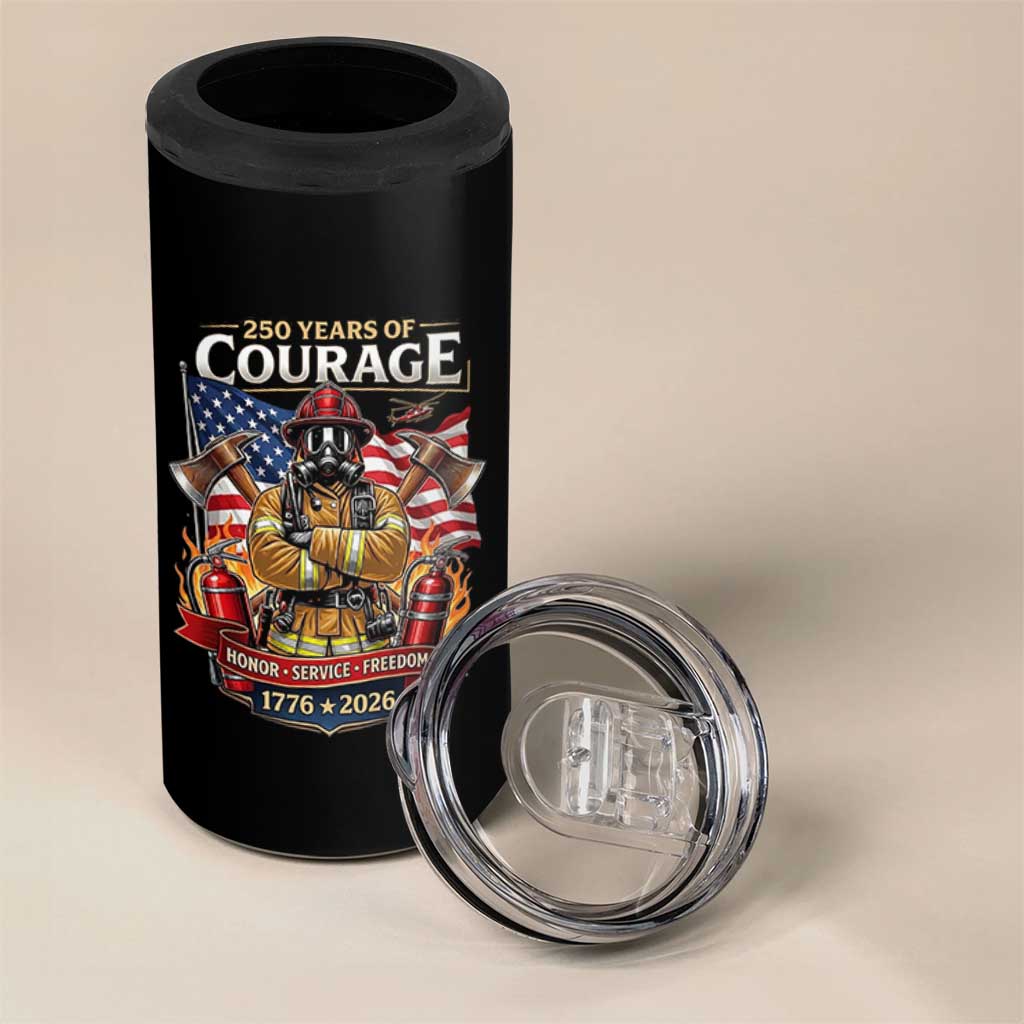 Patriotic Firefighter 250 Years Of Courage USA Anniversary Gift 4 in 1 Can Cooler Tumbler
