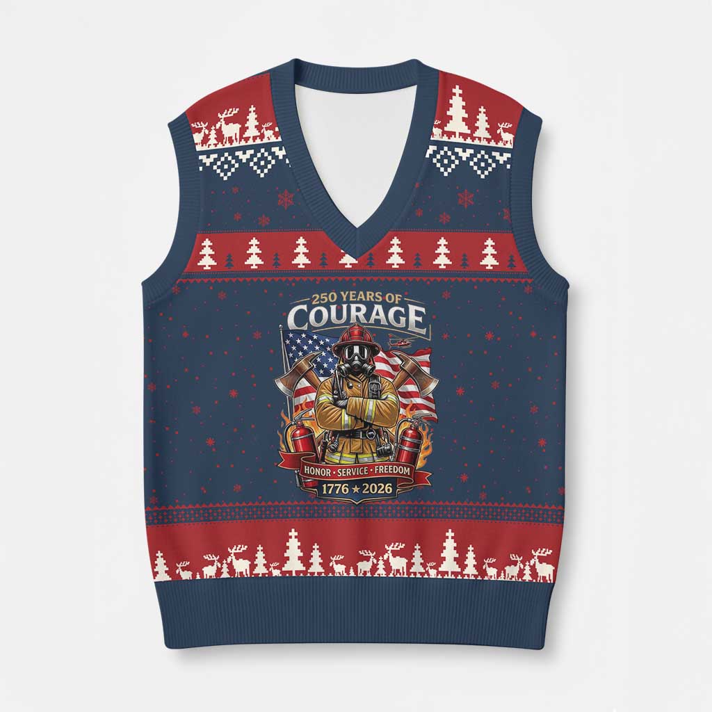Patriotic Firefighter 250 Years Of Courage USA Anniversary Gift V-Neck Knit Sweater Vest