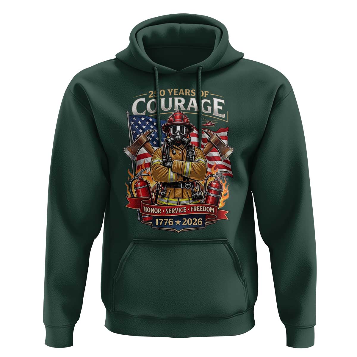 Patriotic Firefighter 250 Years Of Courage USA Anniversary Gift Hoodie