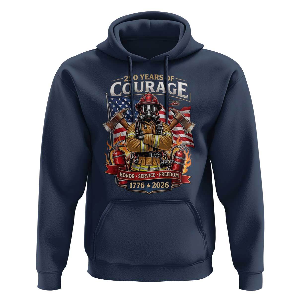 Patriotic Firefighter 250 Years Of Courage USA Anniversary Gift Hoodie