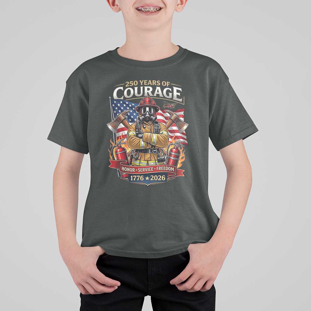 Patriotic Firefighter 250 Years Of Courage USA Anniversary Gift T Shirt For Kid