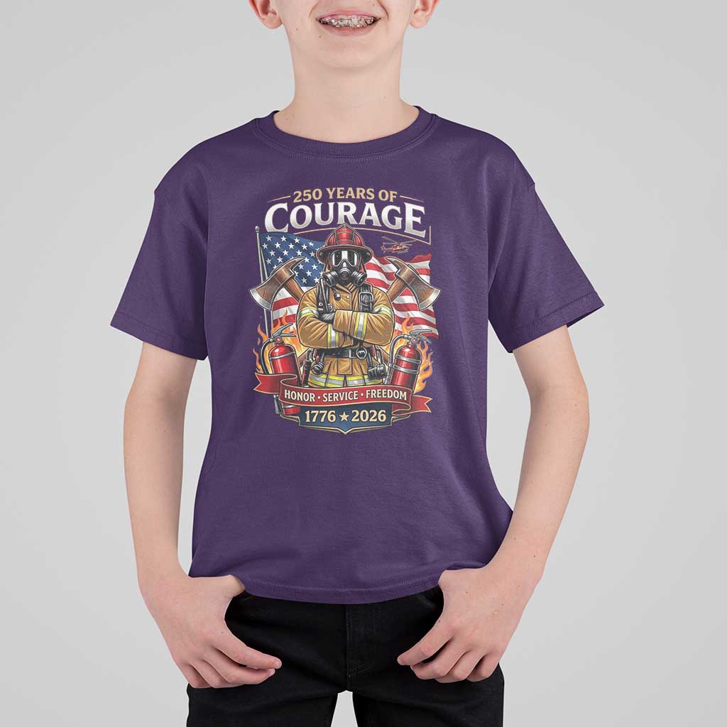 Patriotic Firefighter 250 Years Of Courage USA Anniversary Gift T Shirt For Kid