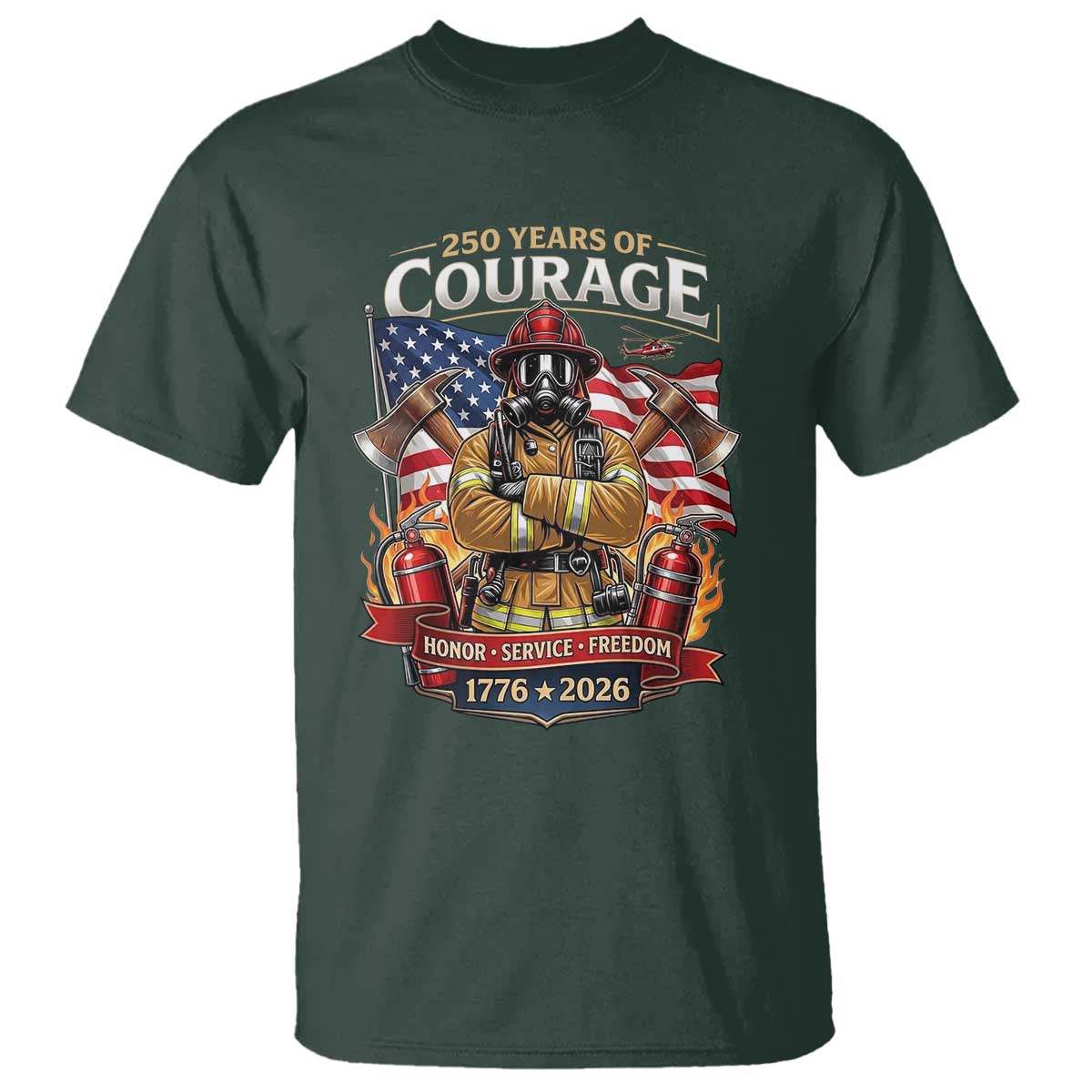 Patriotic Firefighter 250 Years Of Courage USA Anniversary Gift T Shirt