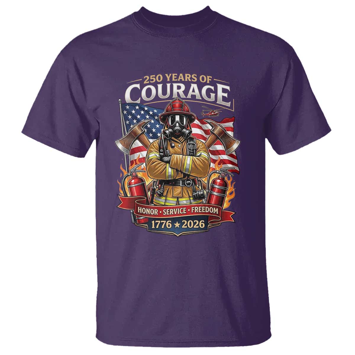 Patriotic Firefighter 250 Years Of Courage USA Anniversary Gift T Shirt