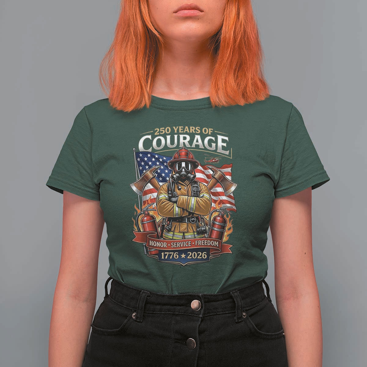 Patriotic Firefighter 250 Years Of Courage USA Anniversary Gift T Shirt For Women