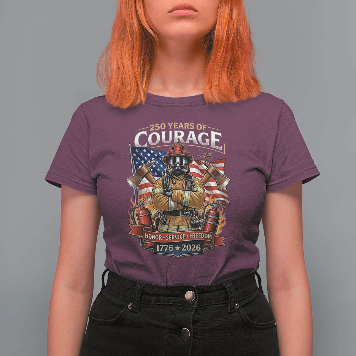 Patriotic Firefighter 250 Years Of Courage USA Anniversary Gift T Shirt For Women
