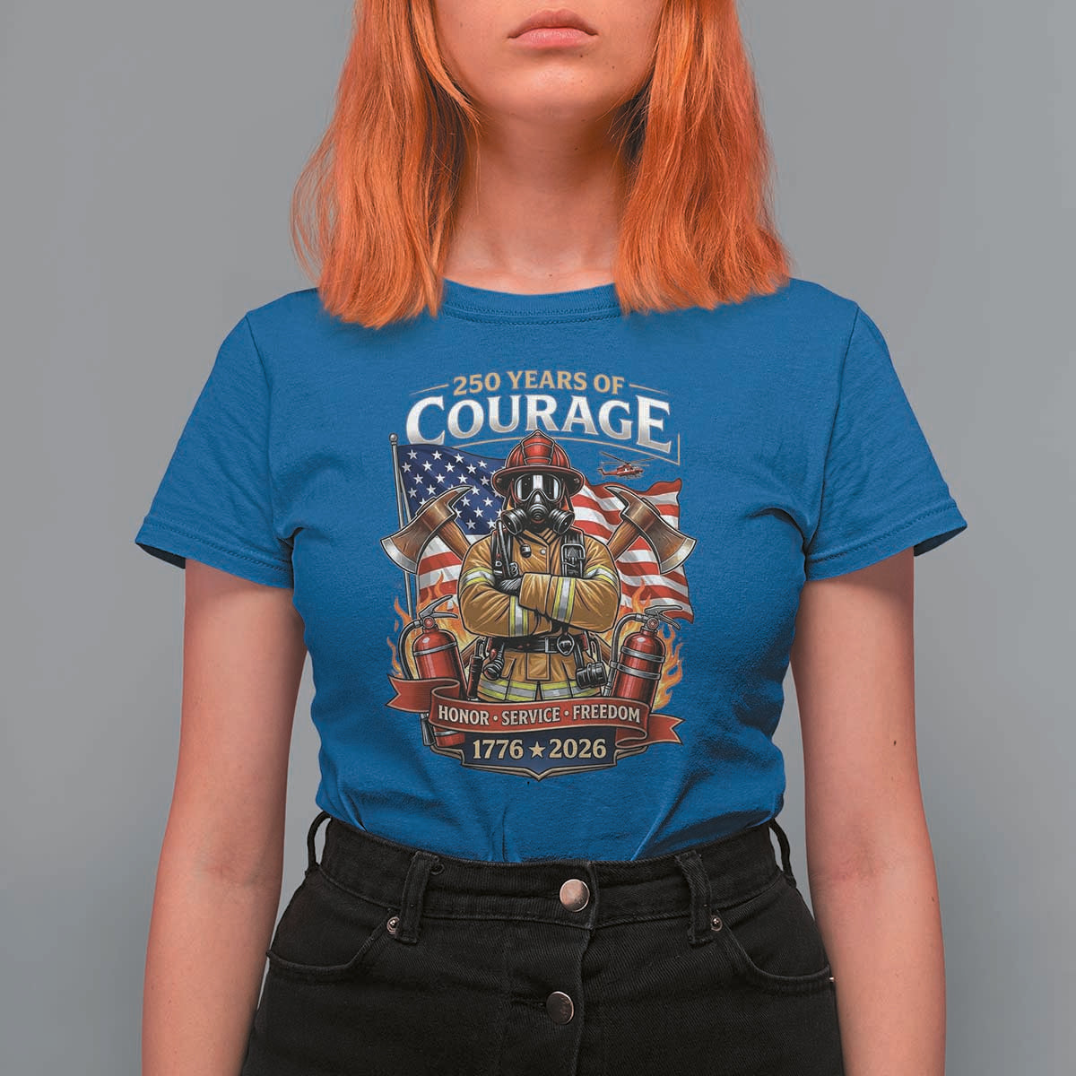 Patriotic Firefighter 250 Years Of Courage USA Anniversary Gift T Shirt For Women