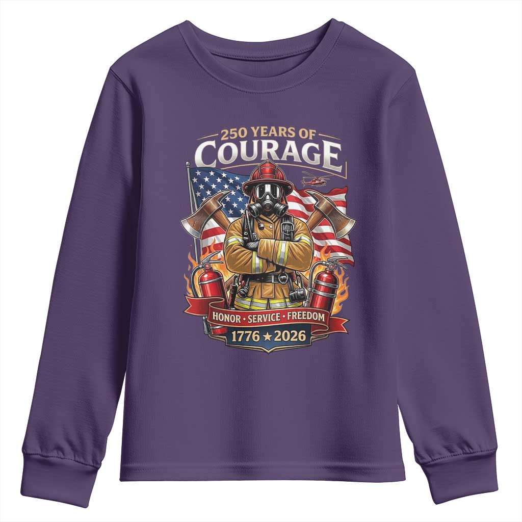 Patriotic Firefighter 250 Years Of Courage USA Anniversary Gift Youth Sweatshirt