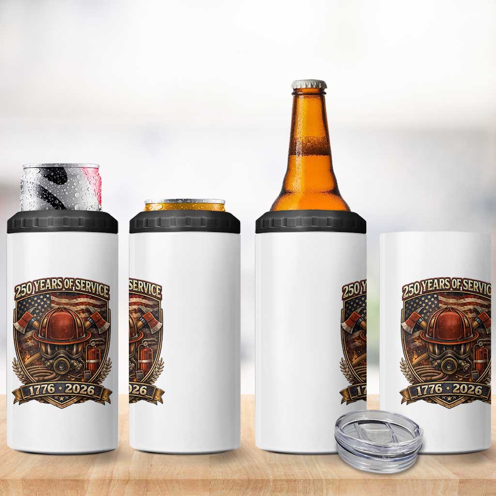Patriotic Firefighter 250 Years Of Service USA Anniversary Gift 4 in 1 Can Cooler Tumbler
