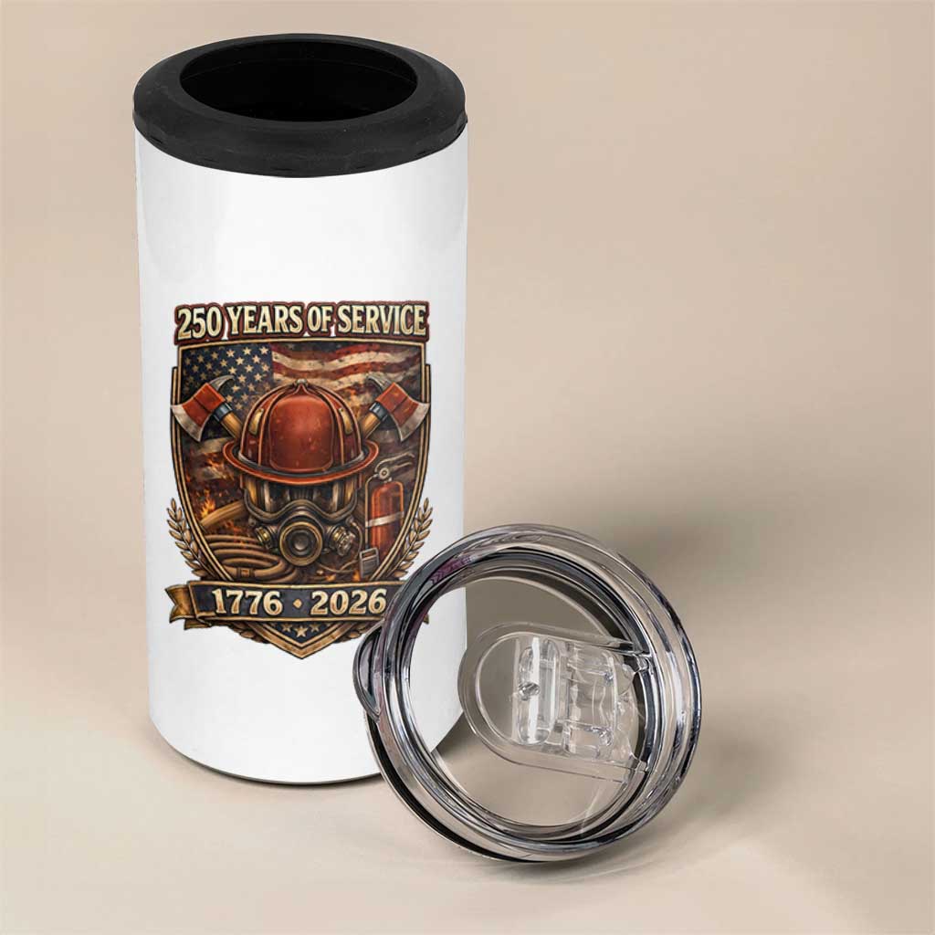Patriotic Firefighter 250 Years Of Service USA Anniversary Gift 4 in 1 Can Cooler Tumbler