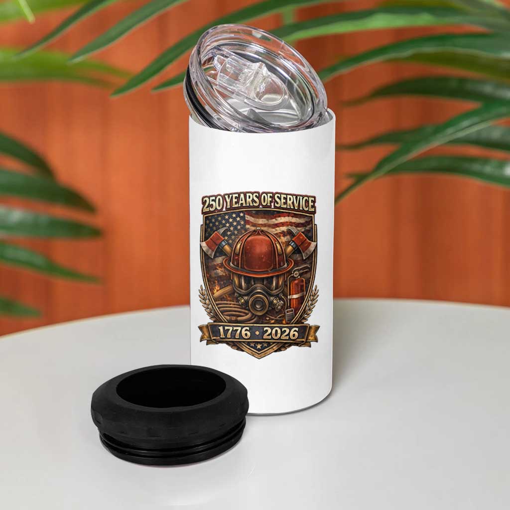 Patriotic Firefighter 250 Years Of Service USA Anniversary Gift 4 in 1 Can Cooler Tumbler